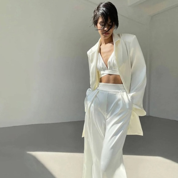 None Tops - NEW Silky Coord Set- Tie Up Top, Blazer, and Pants